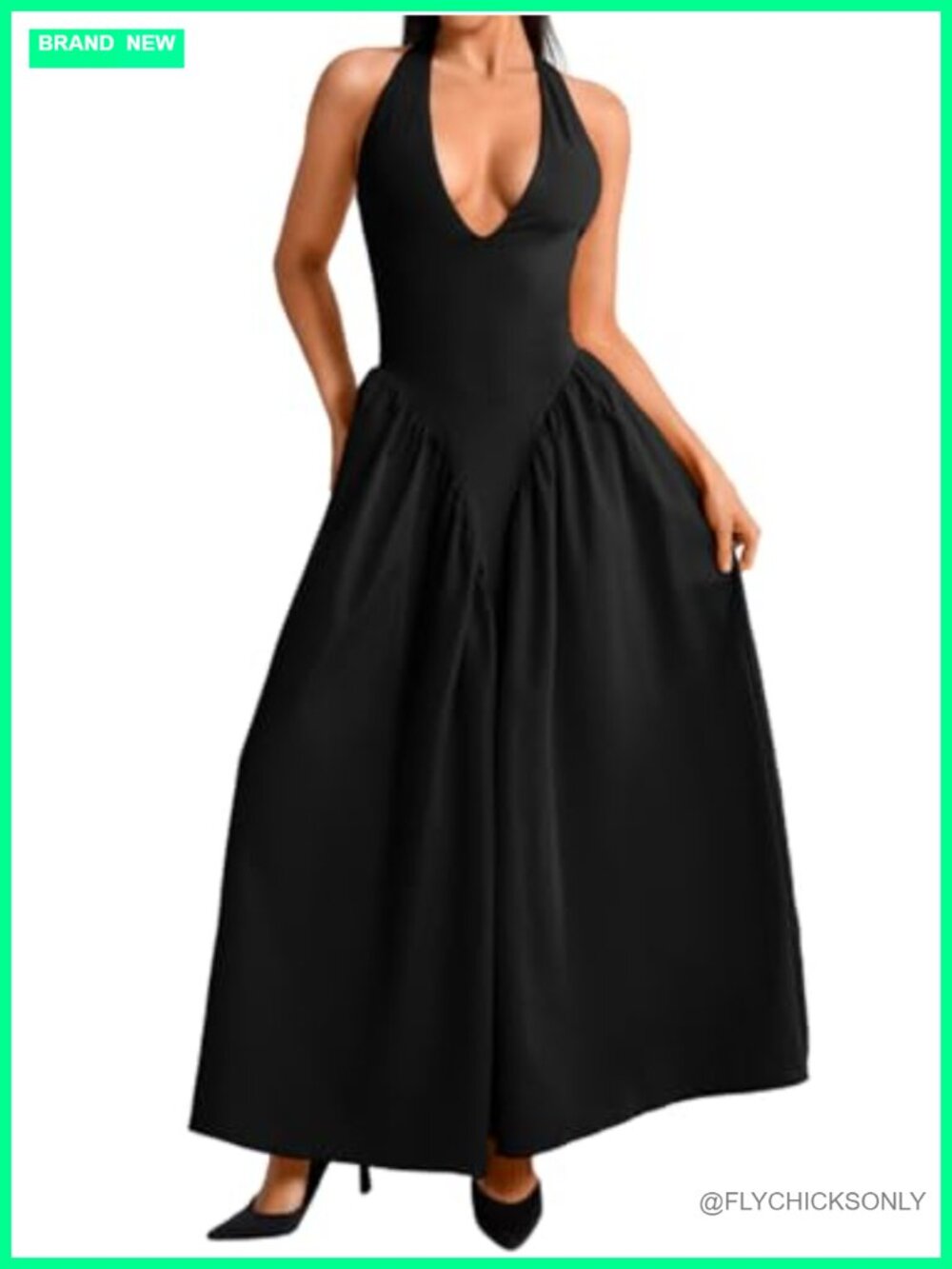 Halter Maxi Dress Deep V Neck Corset Flowy Wedding Guest Vacation